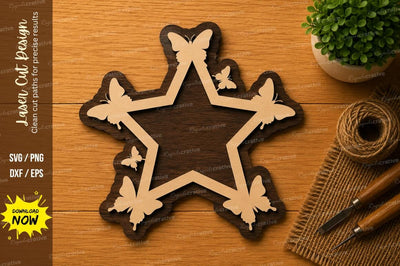 Butterfly Star Monogram Frame Laser Cut SVG File SVG Regulrcrative 