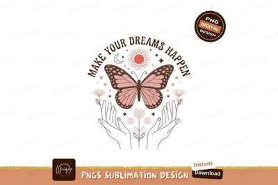 Butterfly sun moon hands flowers image Sublimation Designangry 