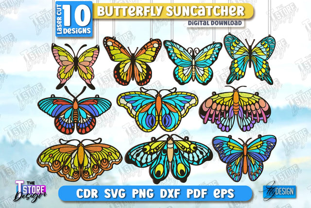 Butterfly Suncatcher Laser Cut Bundle | Window Décor | Reflective Suncatcher Design | CNC Files SVG The T Store Design 