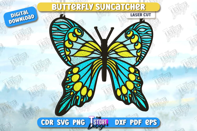 Butterfly Suncatcher Laser Cut | Window Décor | Reflective Suncatcher Design | CNC File SVG The T Store Design 