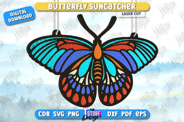 Butterfly Suncatcher Laser Cut | Window Décor | Reflective Suncatcher Design | CNC File SVG The T Store Design 