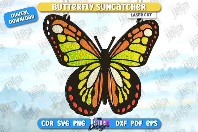 Butterfly Suncatcher Laser Cut | Window Décor | Reflective Suncatcher Design | CNC File SVG The T Store Design 