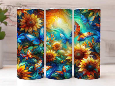 Butterfly Sunflower 20oz Tumbler, Sunflowers, Floral Print, Nature Theme, 20oz Sublimation, PNG Design, Gift Idea Sublimation Lara' s Designs 