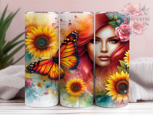 Butterfly Sunflower 20oz Tumbler Wrap PNG, Butterfly Tumbler Png, Straight & Tapered Tumbler Wrap, Instant Digital Download Sublimation Li Zamperini 
