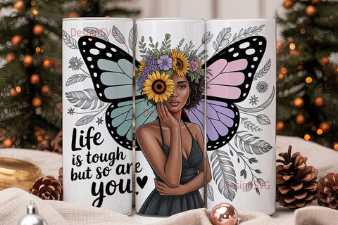 Butterfly Sunflower Girl 20oz Tumbler Sublimation DesignSVG 