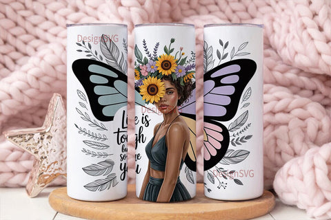 Butterfly Sunflower Girl 20oz Tumbler Sublimation DesignSVG 