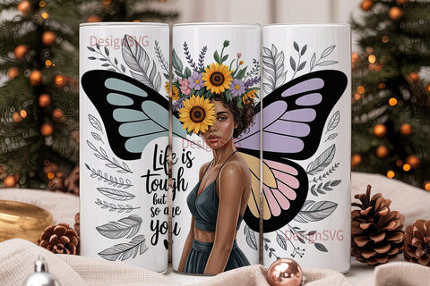 Butterfly Sunflower Girl 20oz Tumbler Sublimation DesignSVG 
