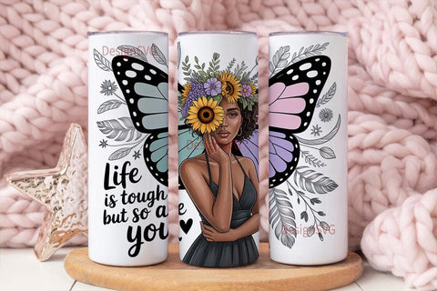 Butterfly Sunflower Girl 20oz Tumbler Sublimation DesignSVG 