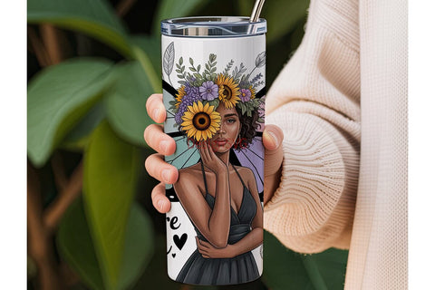 Butterfly Sunflower Girl 20oz Tumbler Sublimation DesignSVG 