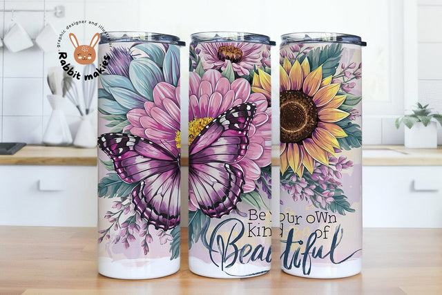 Butterfly Sunflower Motivational Quote 20oz Skinny tumbler sublimation design PNG Sublimation Rabbitmakies 