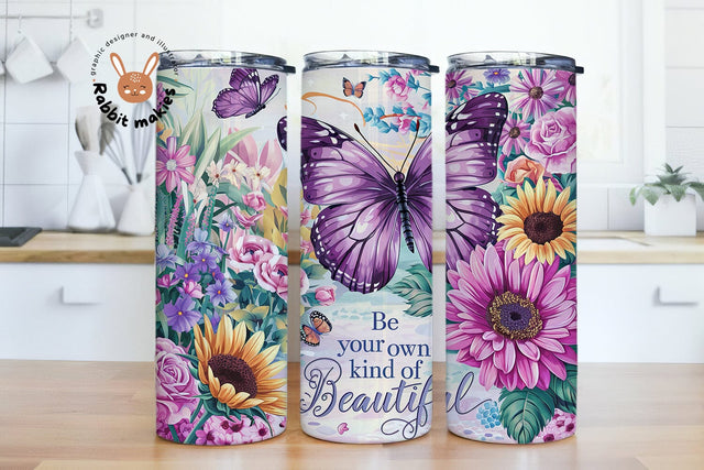 Butterfly Sunflower Motivational Quote 20oz Skinny tumbler sublimation design PNG Sublimation Rabbitmakies 