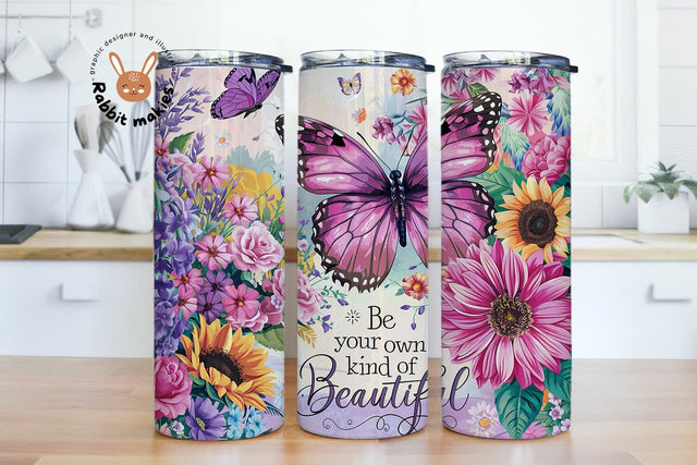 Butterfly Sunflower Motivational Quote 20oz Skinny tumbler sublimation design PNG Sublimation Rabbitmakies 