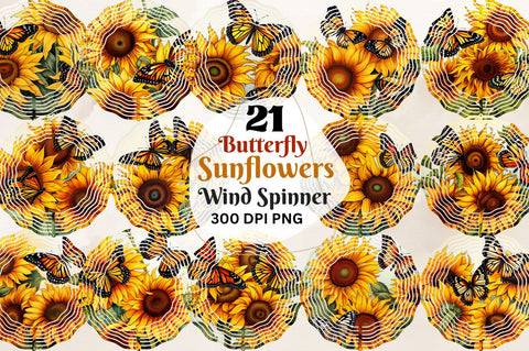 Butterfly Sunflowers Coaster Wind Spinner Bundle Sublimation Regulrcrative 