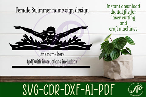 Butterfly Swimmer Name Sign SVG - Female Swim Team Wall Sign SVG APInspireddesigns 