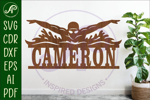 Butterfly Swimmer Name Sign SVG - Male Swim Team Wall Sign SVG APInspireddesigns 