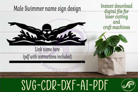 Butterfly Swimmer Name Sign SVG - Male Swim Team Wall Sign SVG APInspireddesigns 