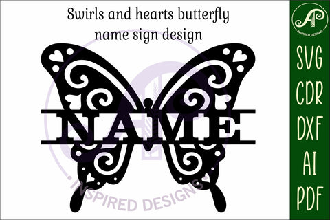 Butterfly swirls design 1 name sign svg laser cut file SVG APInspireddesigns 