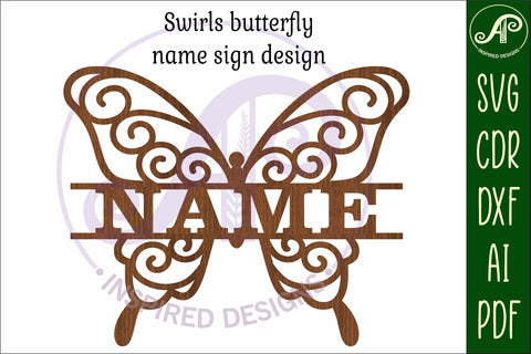 Butterfly swirls design 2 name sign svg laser cut file SVG APInspireddesigns 