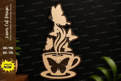 Butterfly Tea Cup Laser Cut SVG Design SVG Regulrcrative 