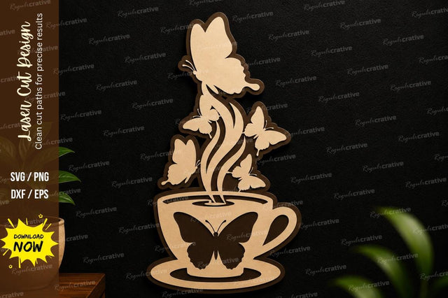 Butterfly Tea Cup Laser Cut SVG Design SVG Regulrcrative 
