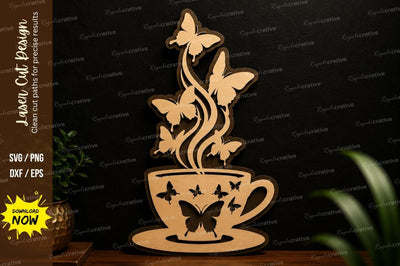 Butterfly Tea Cup Laser Cut SVG Design SVG Regulrcrative 