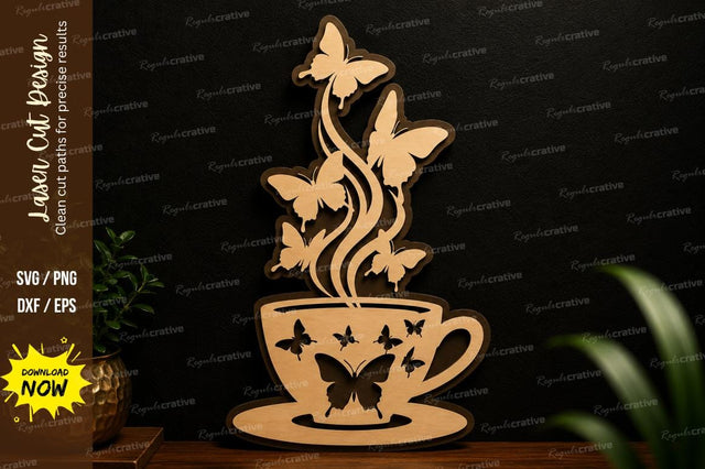 Butterfly Tea Cup Laser Cut SVG Design SVG Regulrcrative 