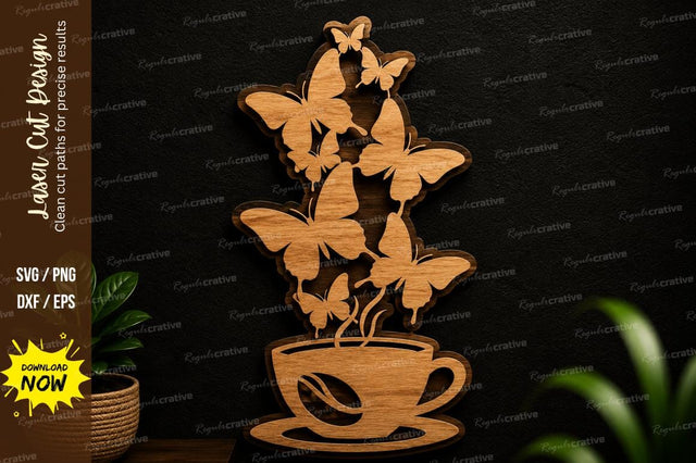 Butterfly Tea Cup Wall Art Laser Cut SVG SVG Regulrcrative 