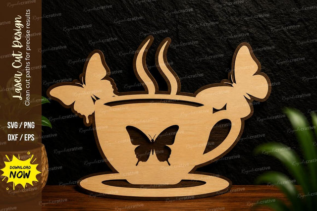 Butterfly Tea Mug Laser Cut SVG Design SVG Regulrcrative 