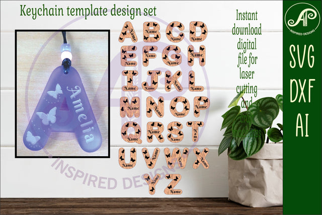Butterfly theme tag letter designs keychain DIGITAL SVG SVG APInspireddesigns 