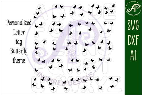 Butterfly theme tag letter designs keychain DIGITAL SVG SVG APInspireddesigns 