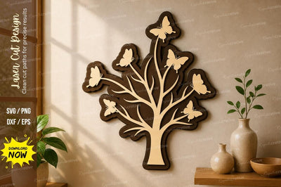 Butterfly Tree Laser Cut SVG | Nature Tree Wall Art SVG File SVG Regulrcrative 