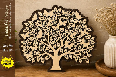 Butterfly Tree of Life Laser Cut SVG | Intricate Nature Wall Art SVG File SVG Regulrcrative 