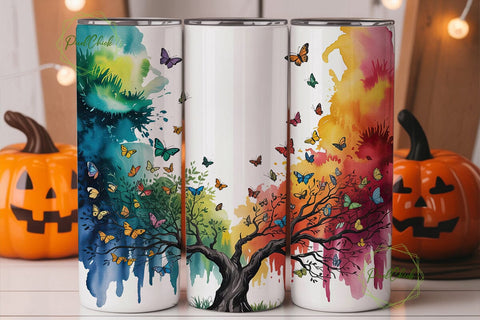 Butterfly Tree Watercolor 20oz Tumbler Sublimation PixelChick 