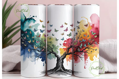 Butterfly Tree Watercolor 20oz Tumbler Sublimation PixelChick 