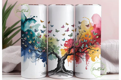 Butterfly Tree Watercolor 20oz Tumbler Sublimation PixelChick 