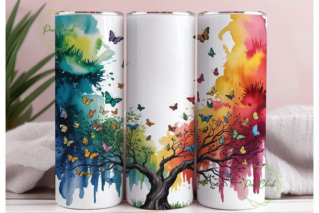 Butterfly Tree Watercolor 20oz Tumbler Sublimation PixelChick 