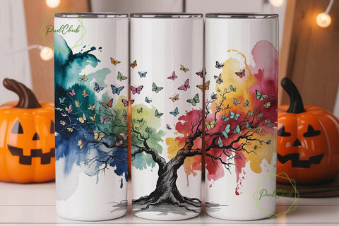 Butterfly Tree Watercolor 20oz Tumbler Sublimation PixelChick 