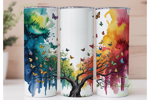 Butterfly Tree Watercolor 20oz Tumbler Sublimation PixelChick 