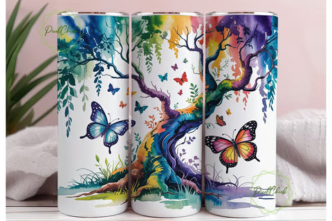 Butterfly Tree Watercolor 20oz Wrap Sublimation PixelChick 