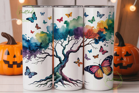 Butterfly Tree Watercolor 20oz Wrap Sublimation PixelChick 