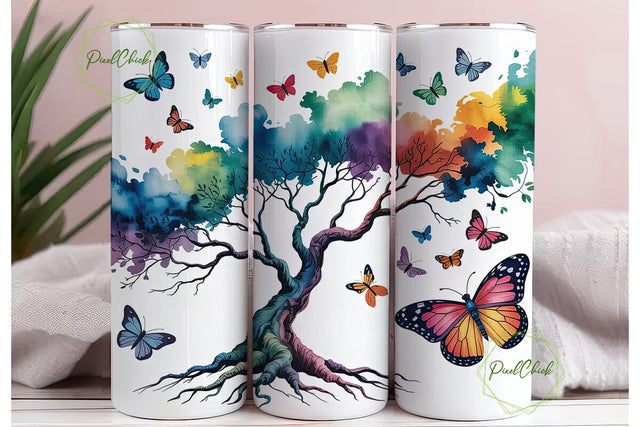Butterfly Tree Watercolor 20oz Wrap Sublimation PixelChick 