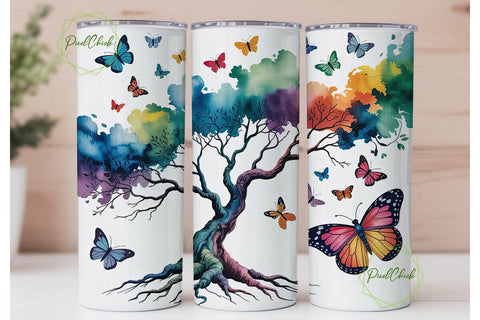 Butterfly Tree Watercolor 20oz Wrap Sublimation PixelChick 