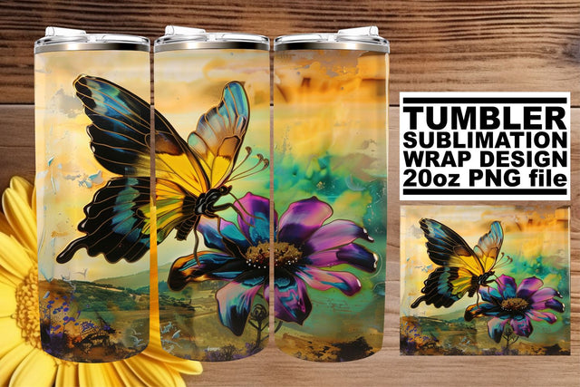 Butterfly Tumbler 3D Glitter Wrap Sublimation afrosvg 