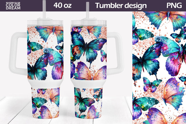 Butterfly Tumbler 40 Oz | 40 OZ Tumbler Wrap Sublimation WatercolorColorDream 