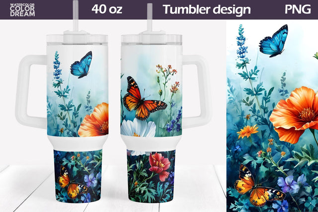 Butterfly Tumbler 40 Oz | 40 OZ Tumbler Wrap Sublimation WatercolorColorDream 