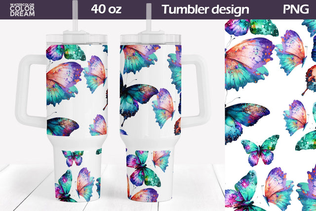 Butterfly Tumbler 40 Oz | 40 OZ Tumbler Wrap Sublimation WatercolorColorDream 