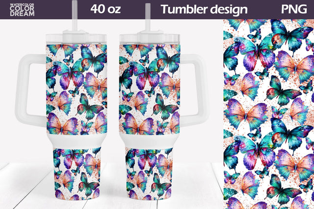 Butterfly Tumbler 40 Oz | 40 OZ Tumbler Wrap Sublimation WatercolorColorDream 
