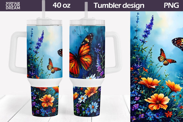 Butterfly Tumbler 40 Oz | 40 OZ Tumbler Wrap Sublimation WatercolorColorDream 