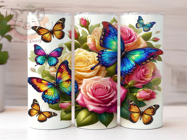 Butterfly Tumbler, Floral Drinkware, 20oz Sublimation Wrap, Nature Lover Gift, Colorful Butterfly Design, Spring Decor, Floral Pattern Tumbler Sublimation Lara' s Designs 
