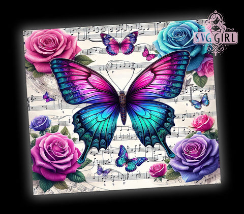 Butterfly Tumbler, Roses Design, Music Lover Gift, 20oz Tumbler Wrap, Sublimation Design, Digital Download, Custom Tumbler Sublimation SvggirlplusArt 